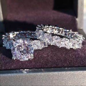Cubic zirconia bridal set silver band diamond